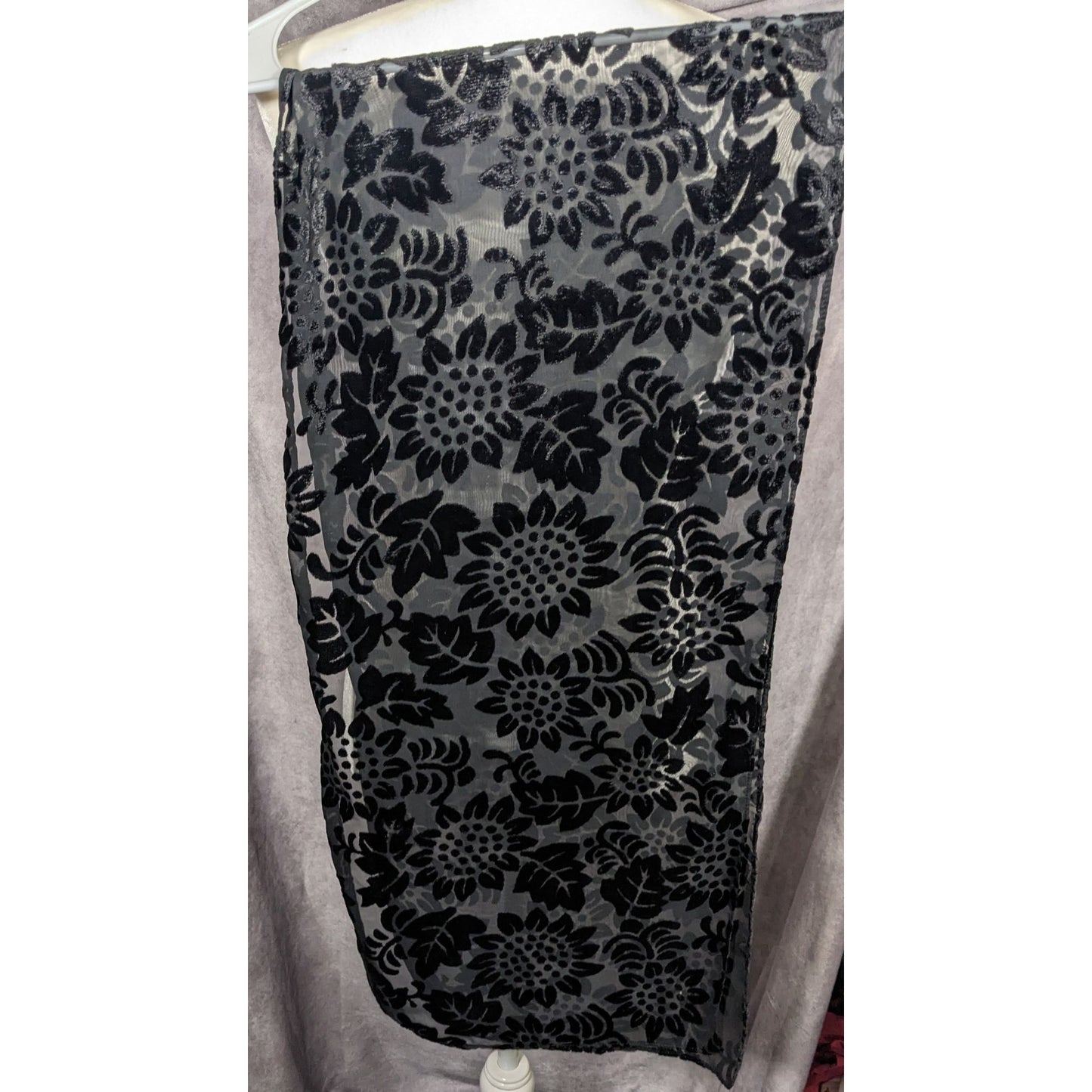 Gothic Floral Black Velvet Burnout Scarf