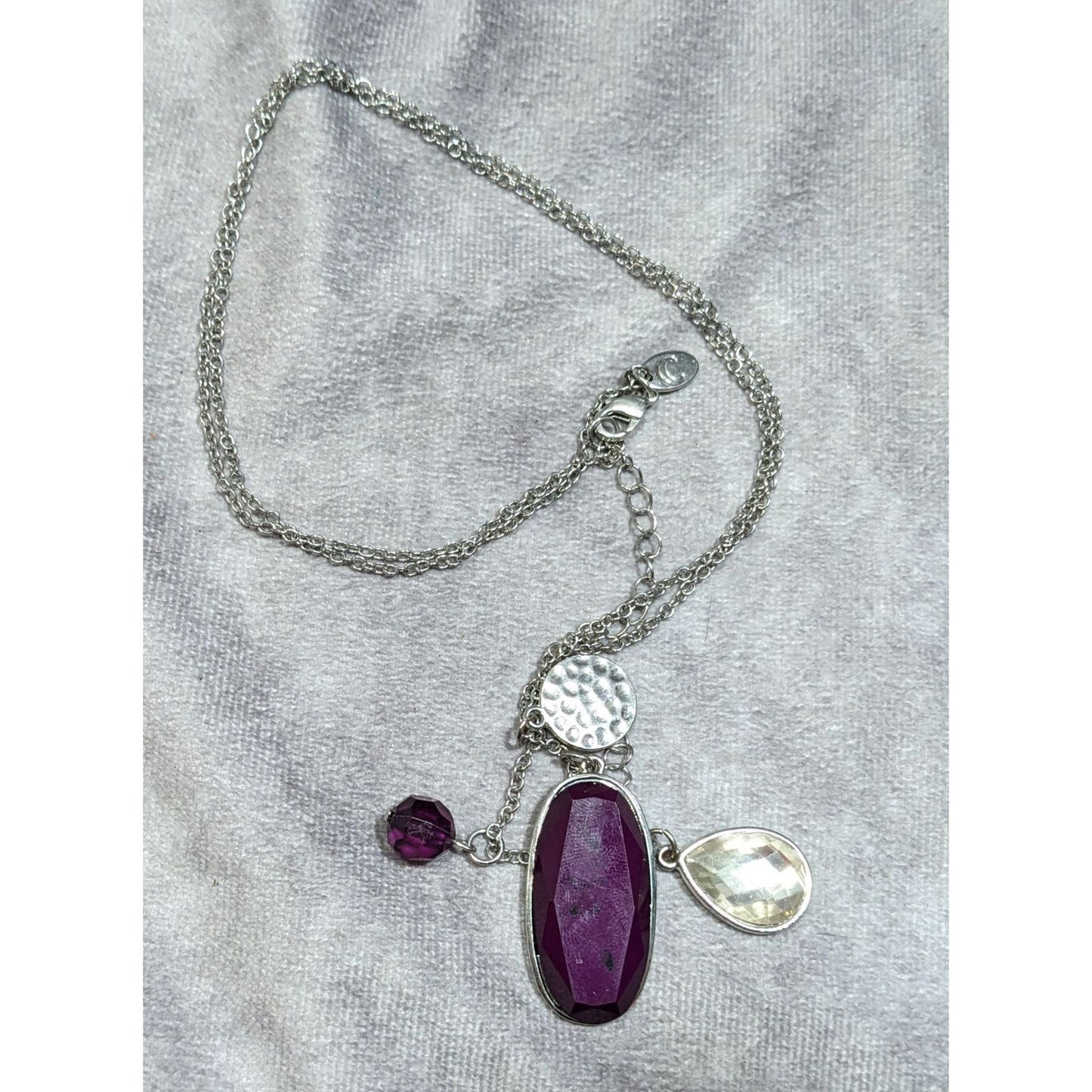 Charming Charlie Purple And Silver Tone Charm Cluster Pendant Necklace