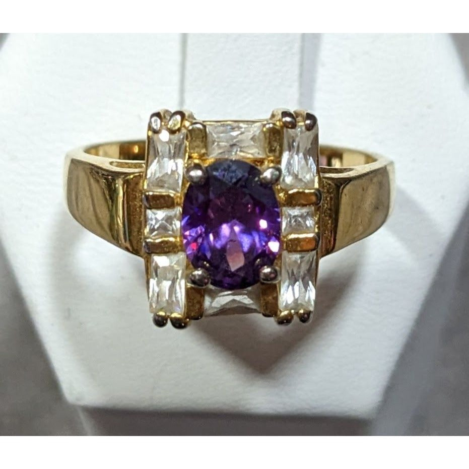 Vintage Glam Art Deco Style Gemmed Gold Plated Ring