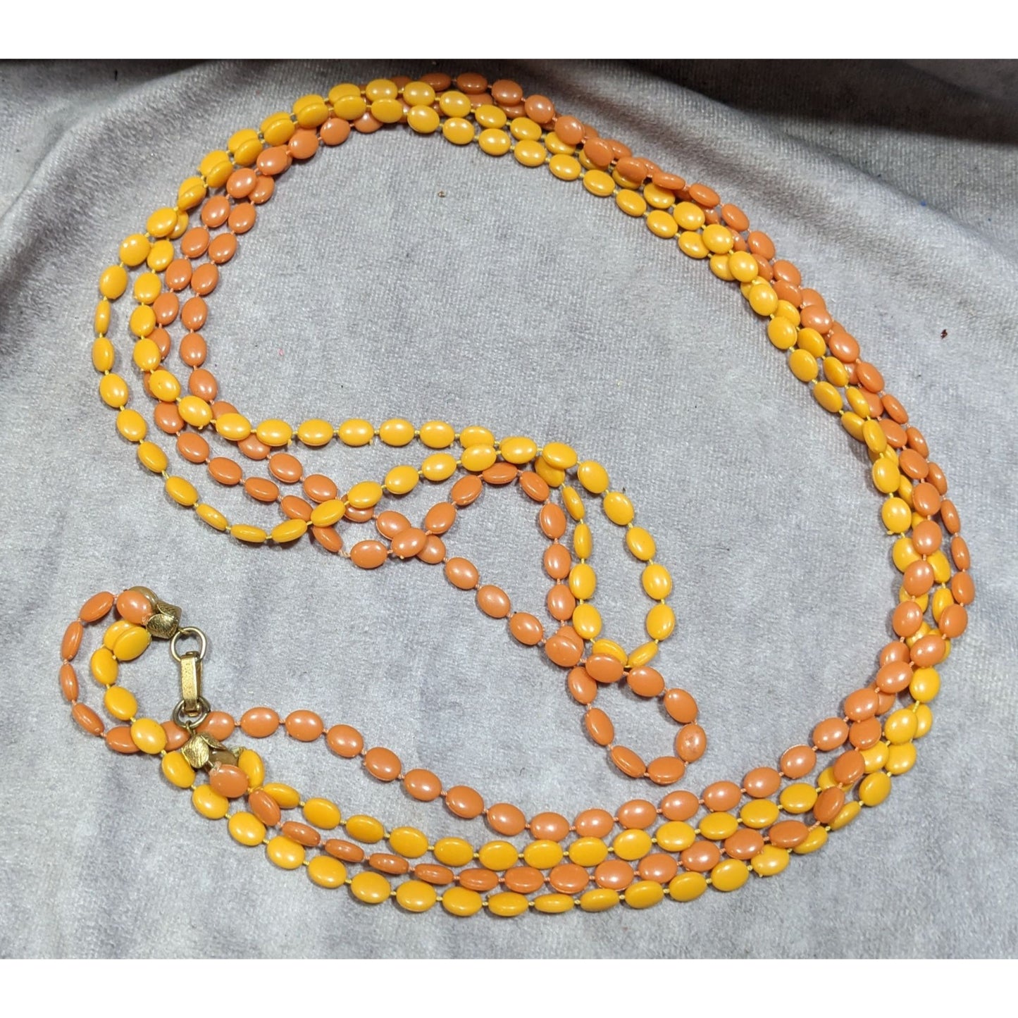 Vintage Retro Yellow And Orange Plastic Beaded Necklace