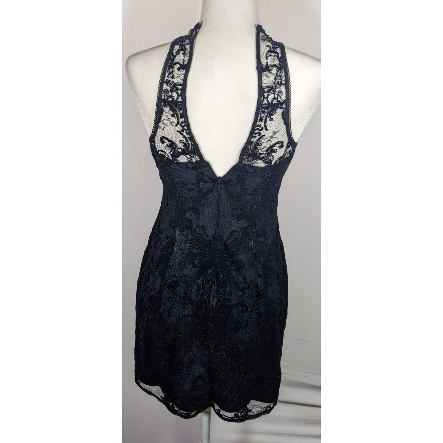 Adrianna Papell Dark Blue Floral Lace Dress