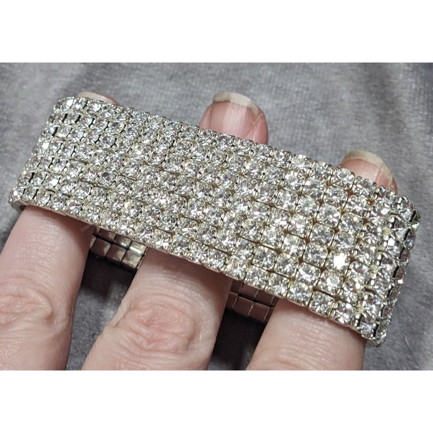 Vintage Glam 7 Row Rhinestone Silver Tone Stretch Bracelet