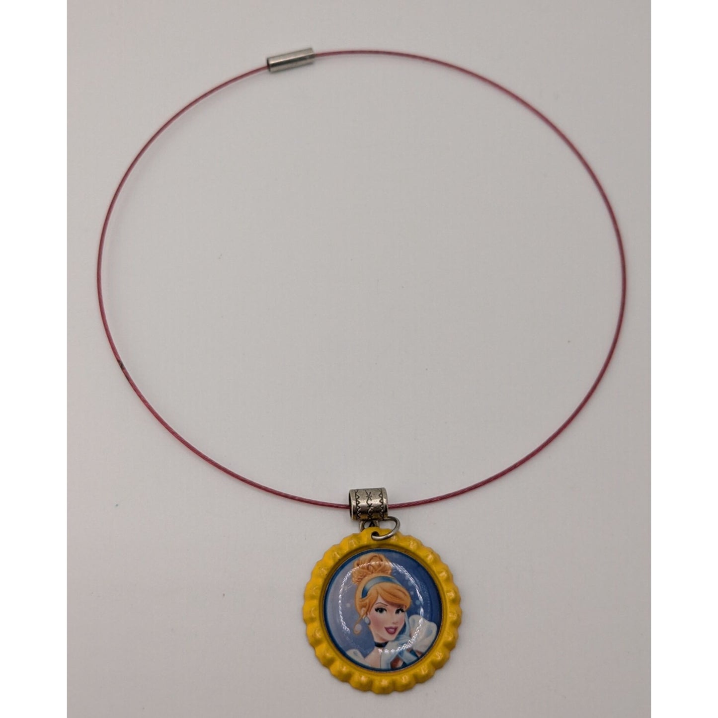 Cinderella Bottle Cap Pendant Necklace Disney Princess Pink & Yellow Kidcore Charm