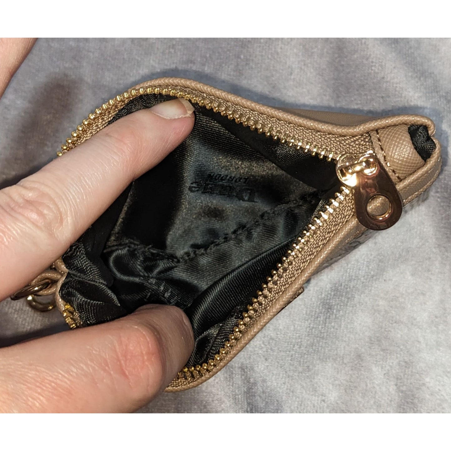 Dune London Womens Snake Print Zip Pouch With Gold Chain & Zip Closure