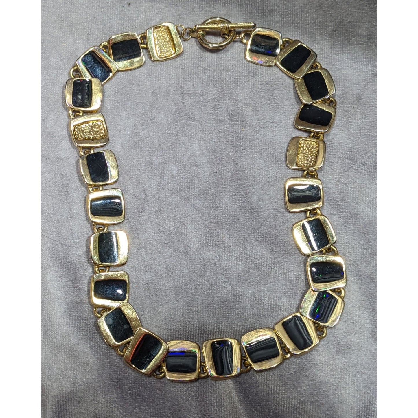 Modern Unique Gold Tone And Black Abstract Link Necklace