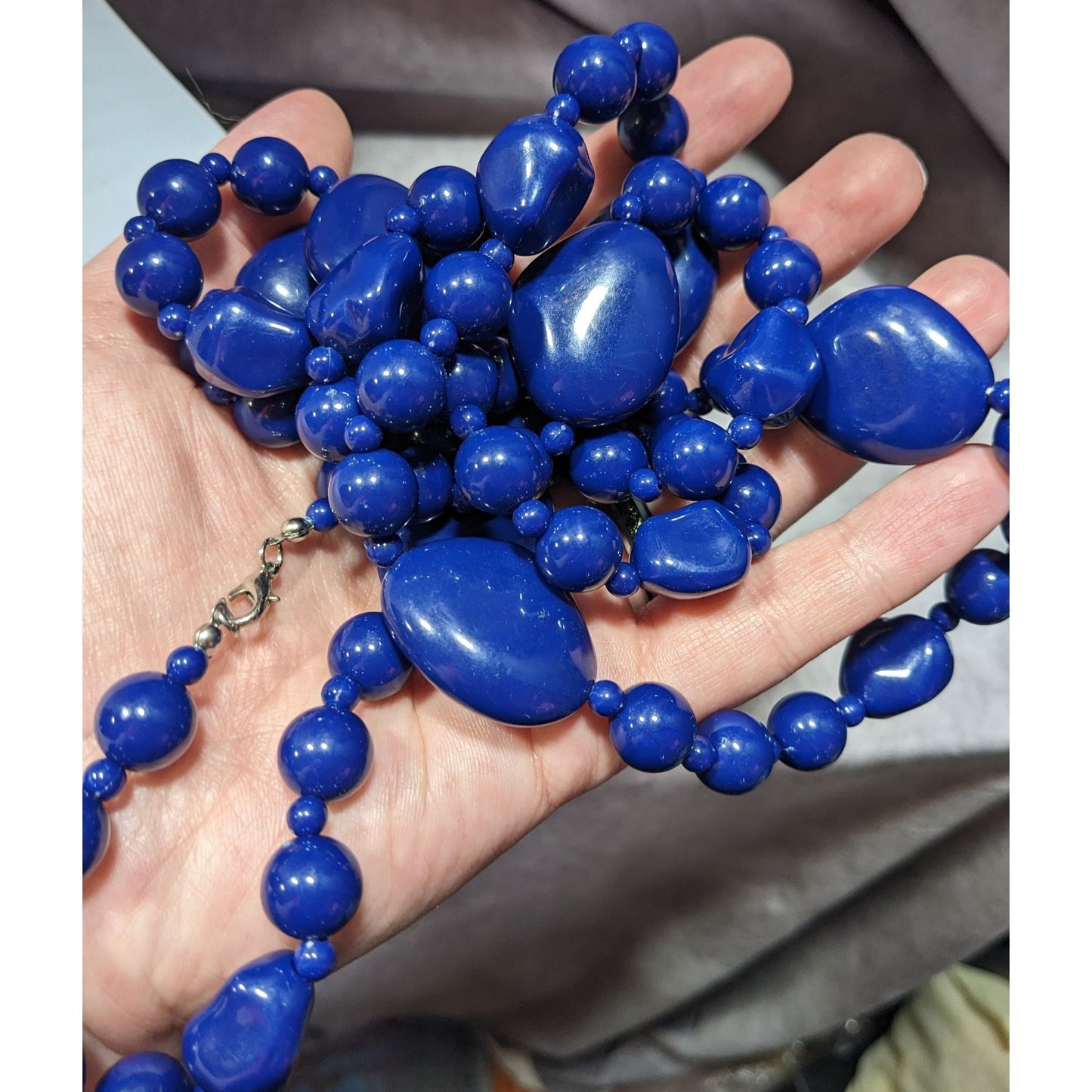 Chunky Retro Dark Blue Beaded Opera Necklace