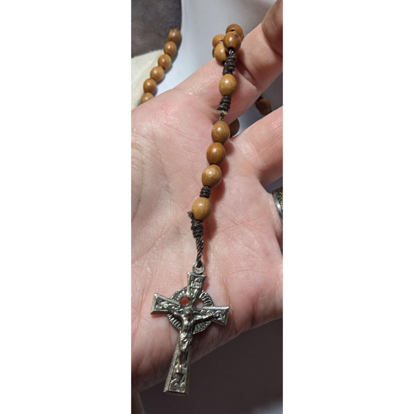 Vintage Brown Wood Beaded Rosary Necklace