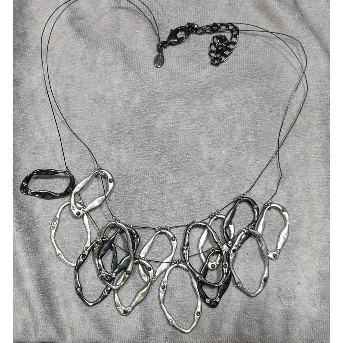 Chico's Brutalist Hammered Open Ring Rhinestone Necklace
