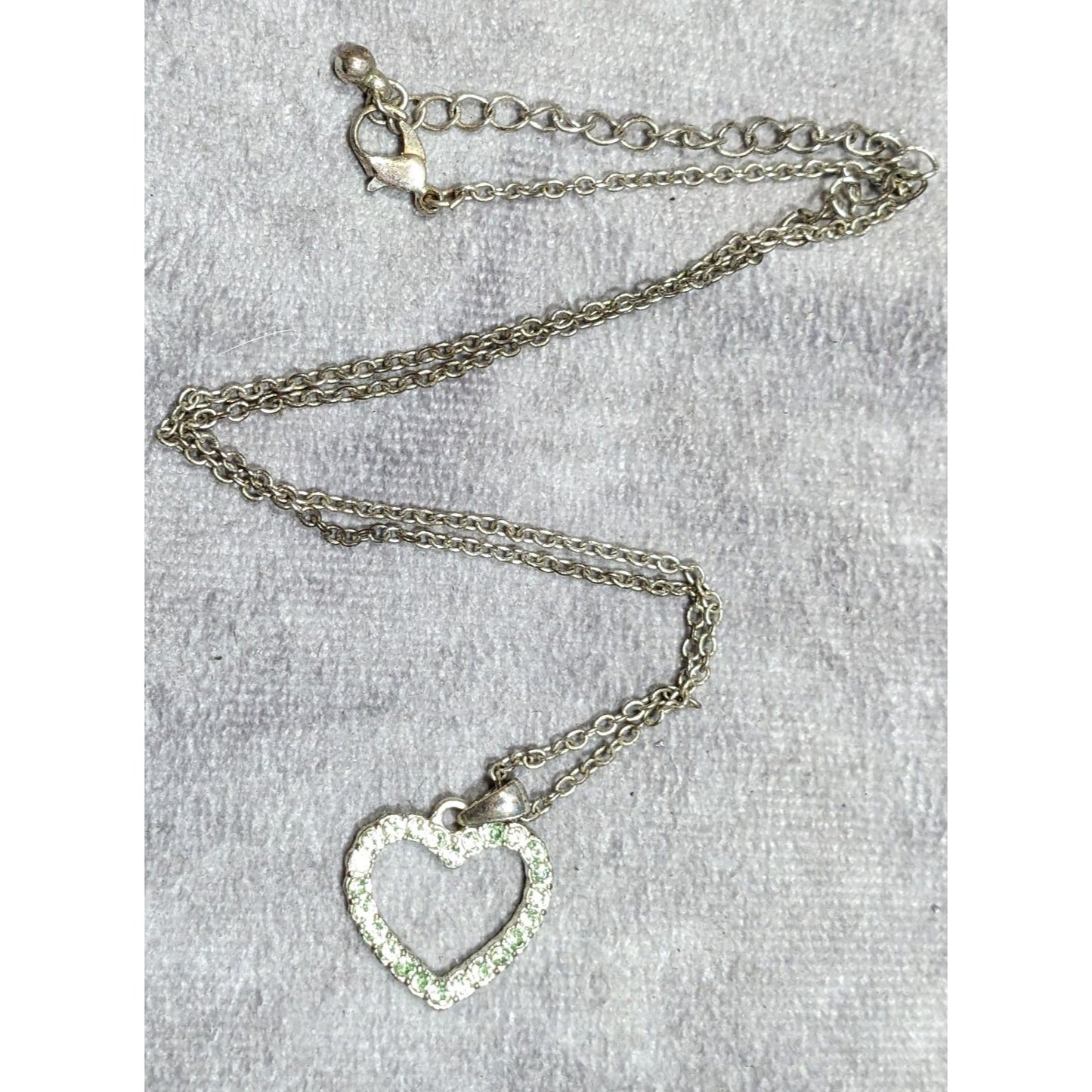 Coquette Green Rhinestone Open Heart Pendant Necklace