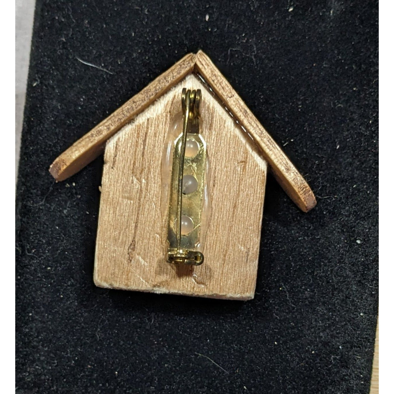 Vintage Handmade Wood Birdhouse Brooch With Painted Accents