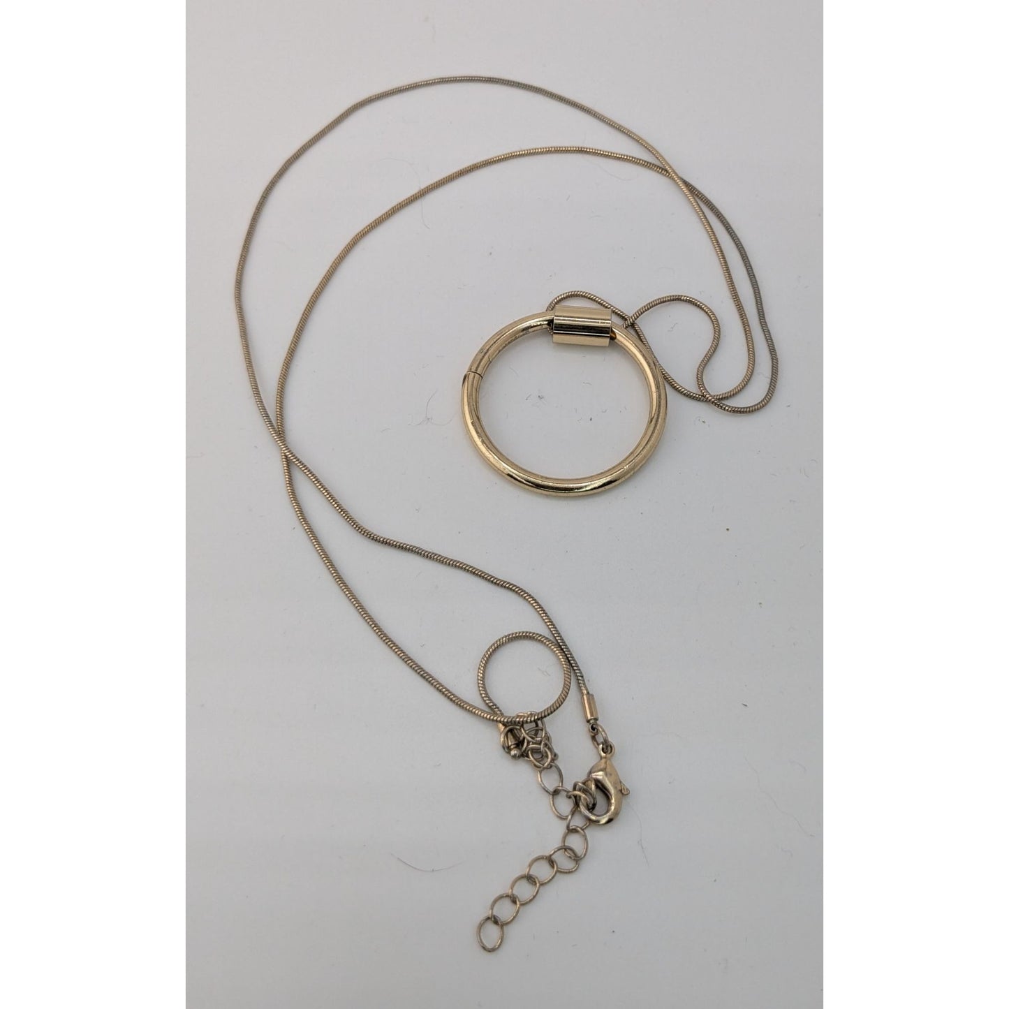 Modern Geometric Silver Tone Snake Chain Necklace With Gold Tone Pendant