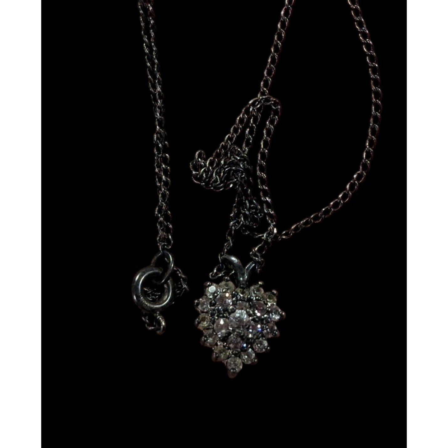 Romantic Goth Minimalist Rhinestone Heart Necklace