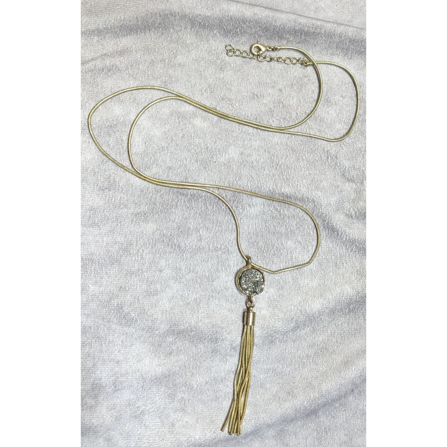 Bohemian Druzy Pendant With Gold Tone Tassel