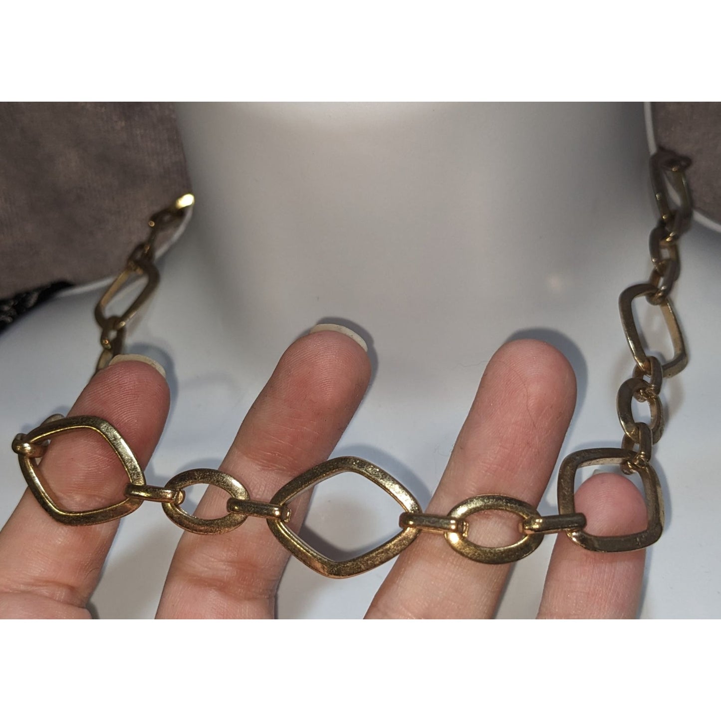 Gold Tone Chunky Link Necklace Geometric Chain Statement Minimalist Modern