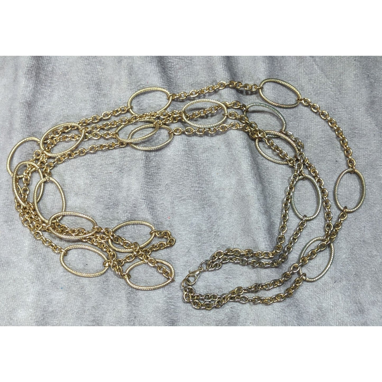 Layered Oval Link Gold Tone Statement Necklace