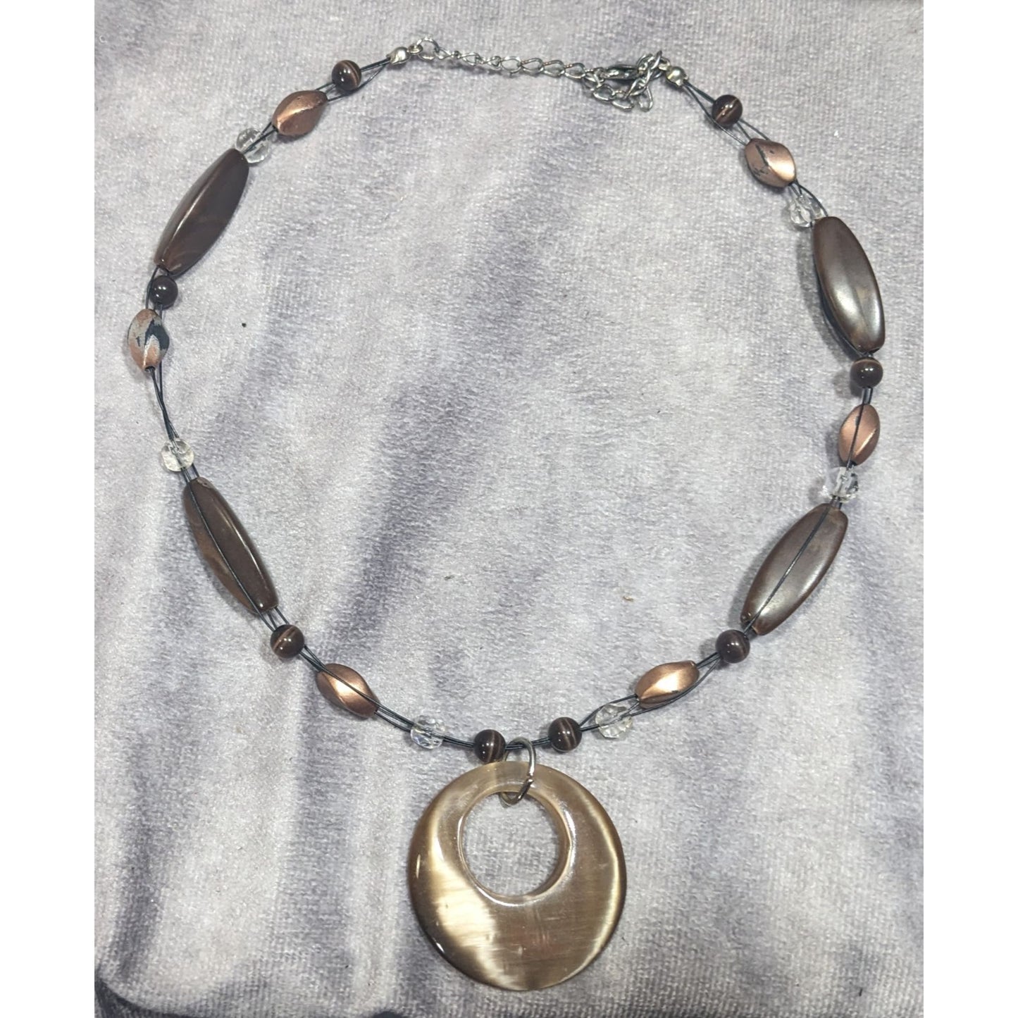 Retro Bohemian Brown Beaded Necklace With Cat Eye Pendant