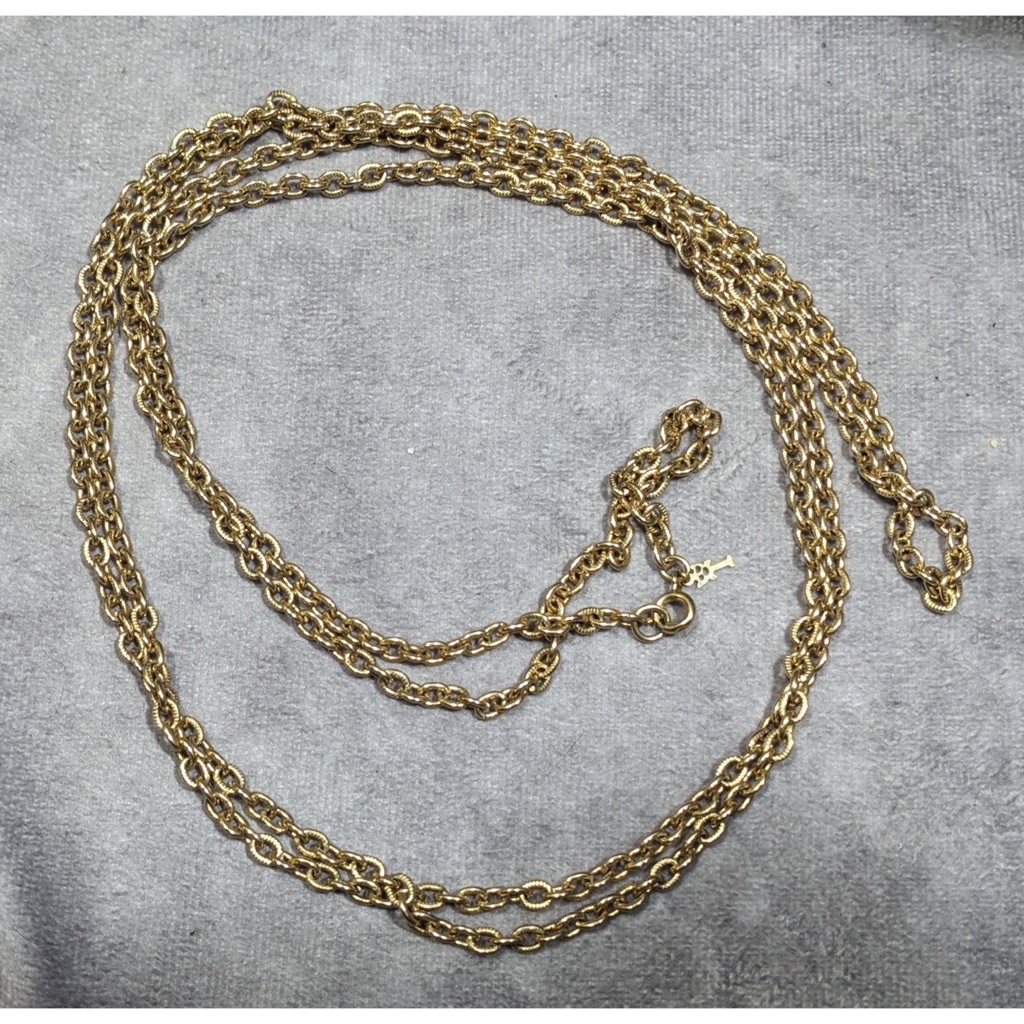 Vintage Crown Trifari Extra Long Gold Tone Chain Necklace