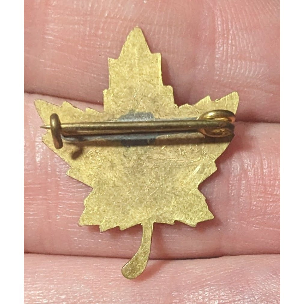Vintage Canadian Trois Revieres Maple Leaf Gold Tone Engraved Brooch