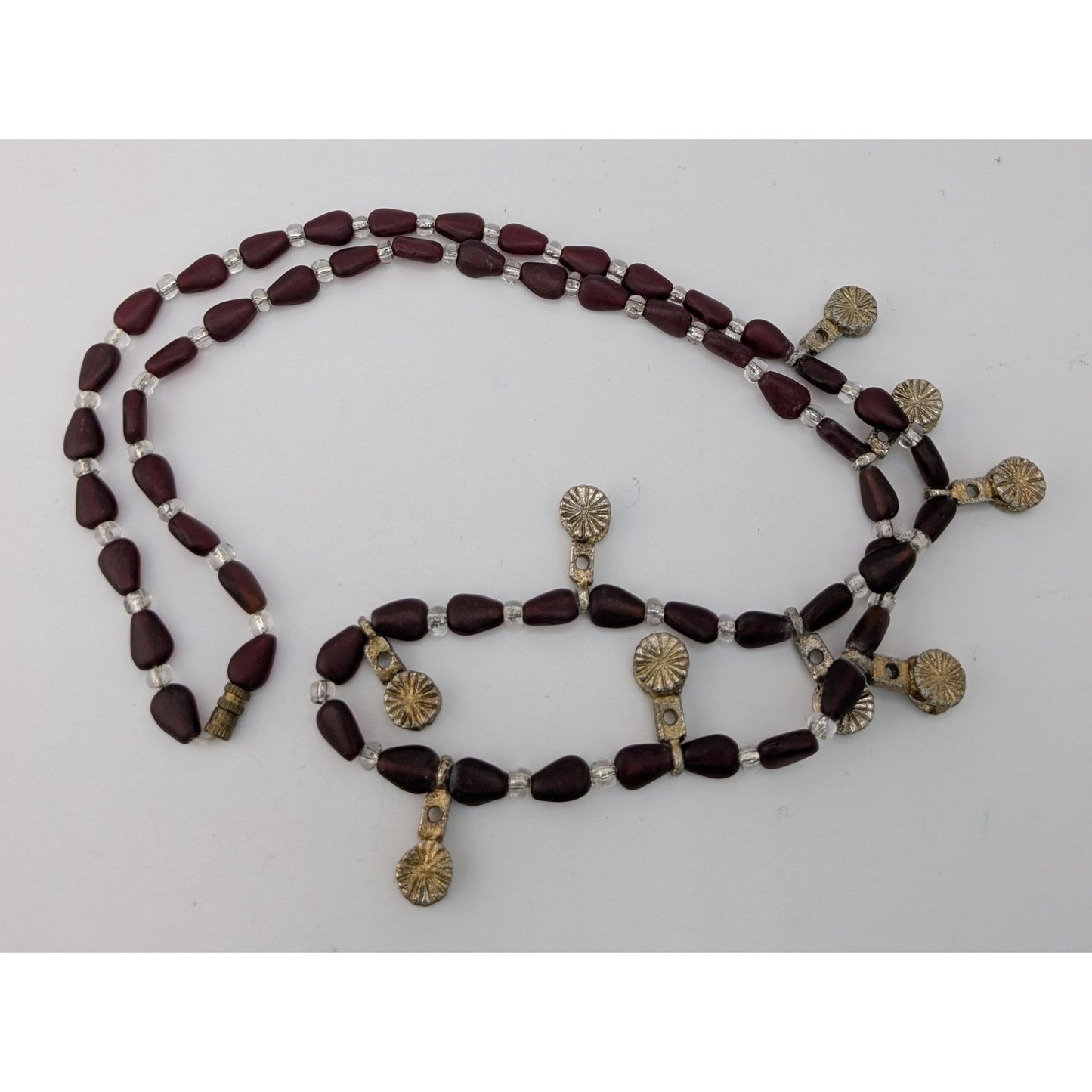 Boho Southwestern Vintage Frosted Garnet Glass Bead Dangle Charm Necklace