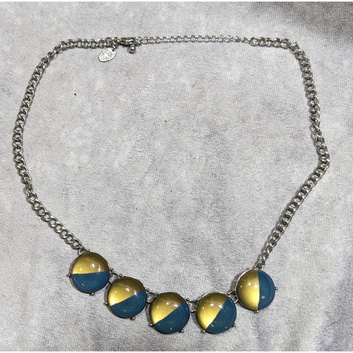 Charming Charlie Blue And Yellow Medallion Fringe Necklace