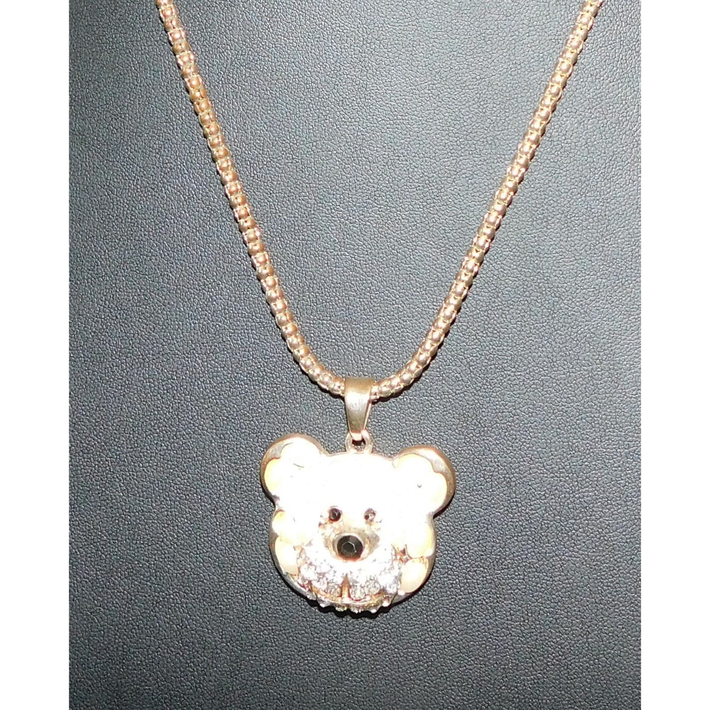 Fantasy Glam Faux Pearl And Rhinestone Embellished Bear Necklace