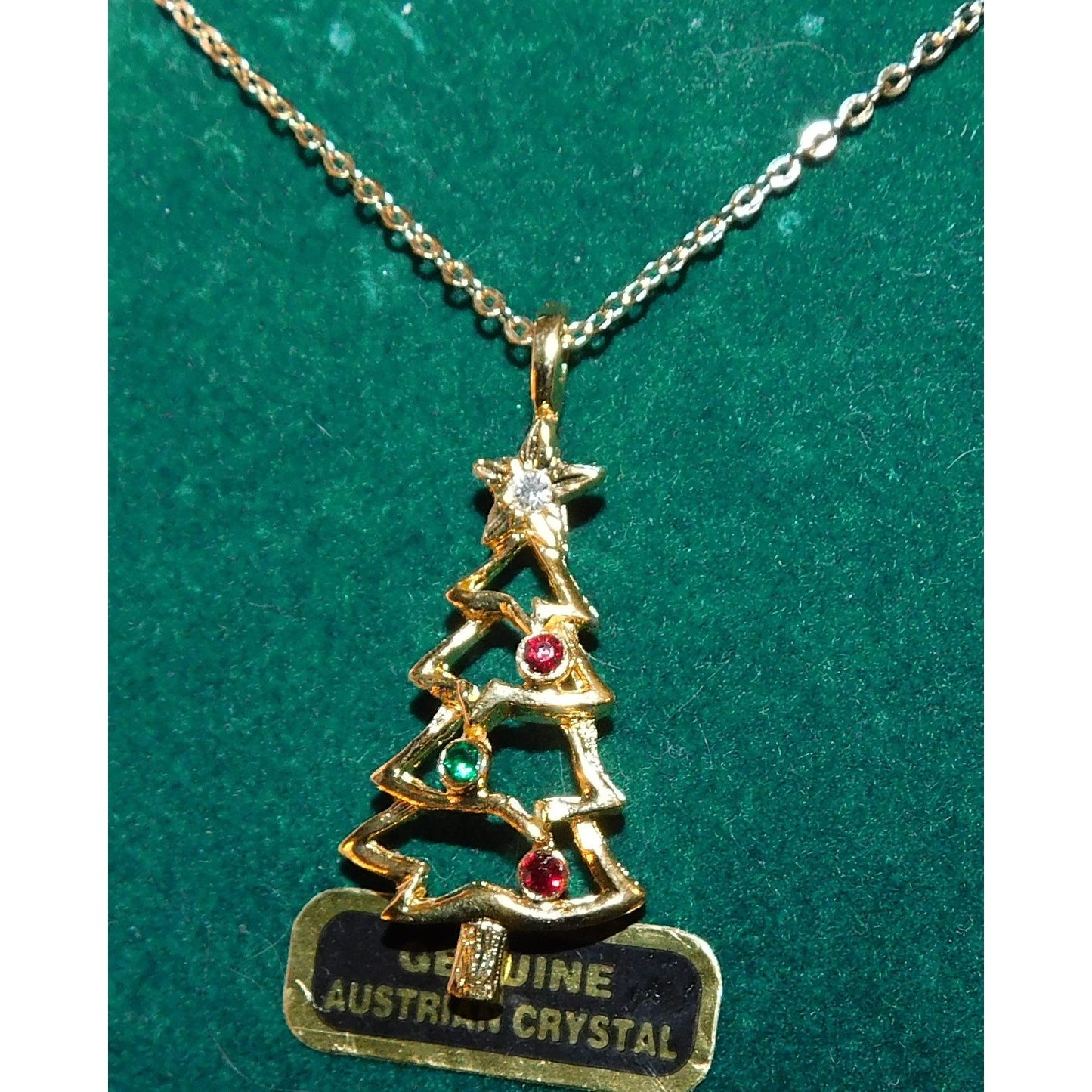 Genuine Austrian Crystal Gold Christmas Tree Necklace