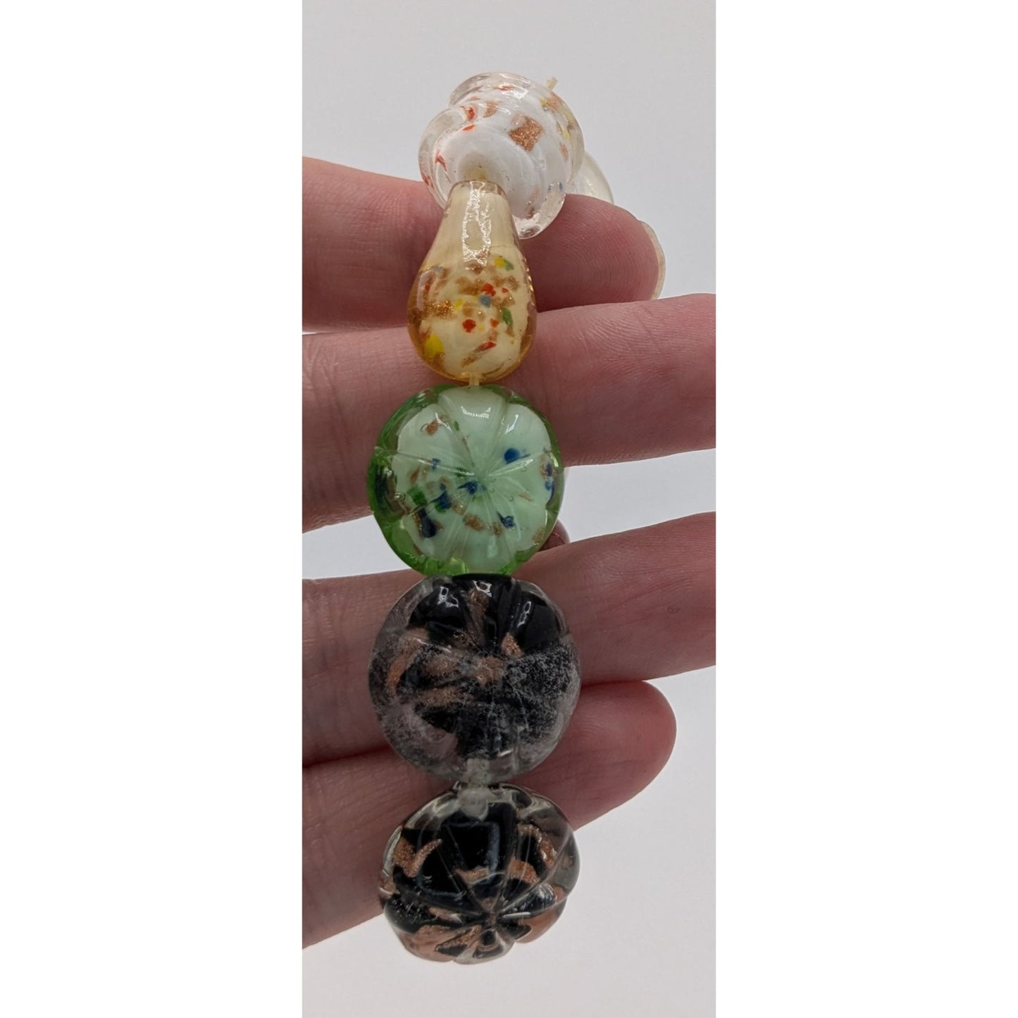 Boho Bauble Stretch Glass Bracelet Multicolor Artisan Lampwork Beaded Statement Jewelry