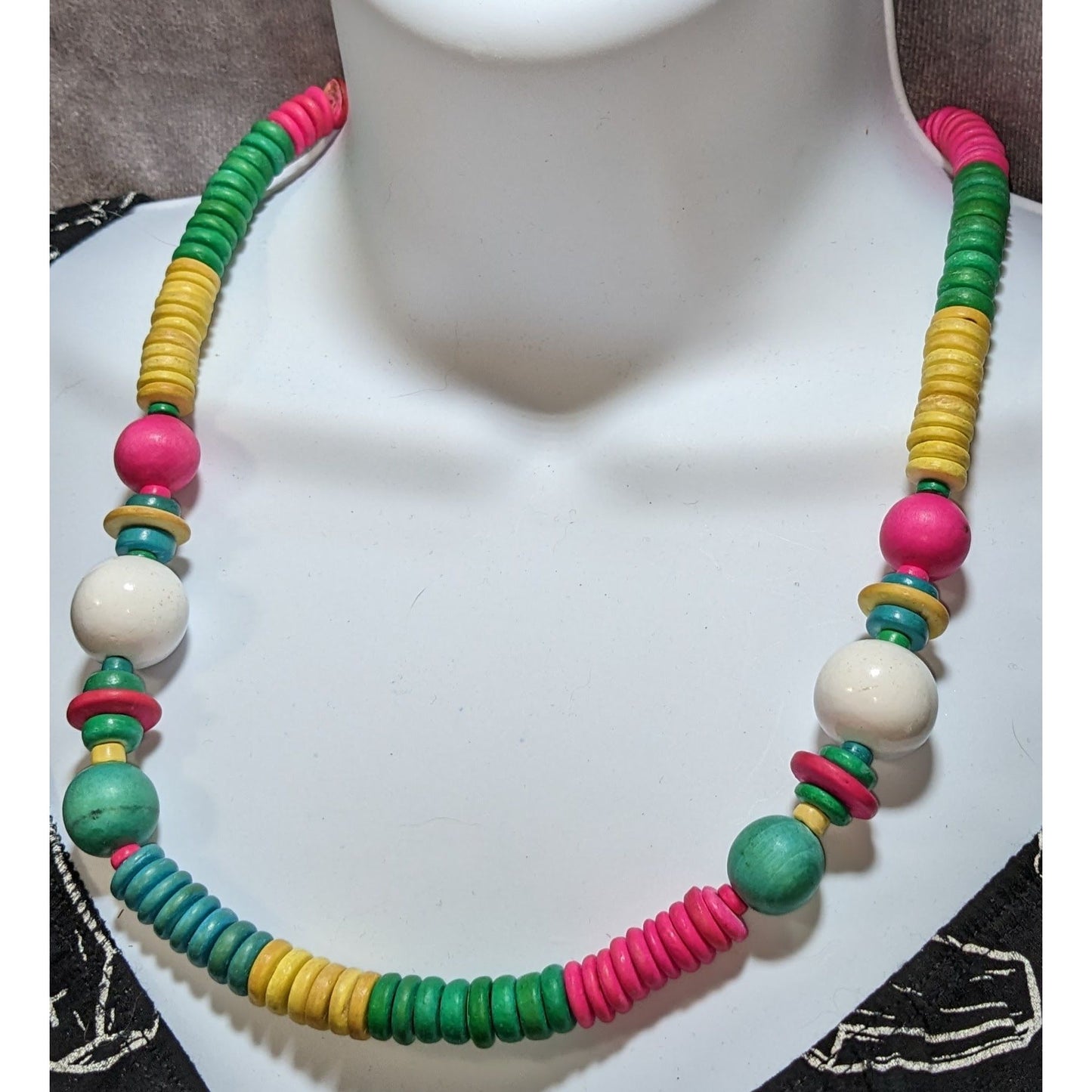 Vintage Rainbow Wood Beaded Necklace