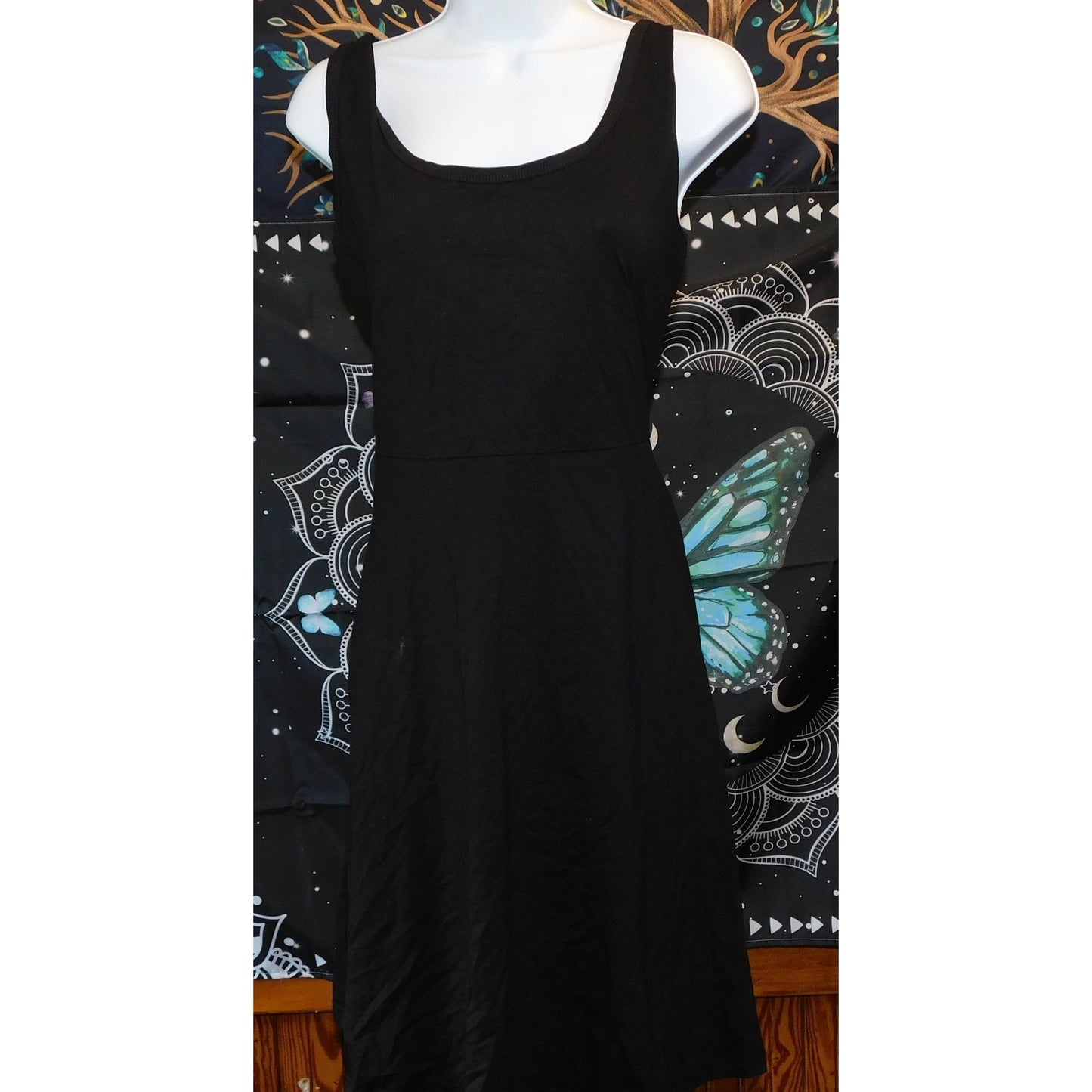 Basic Gothic Casual Black Sleeveless Skater Dress