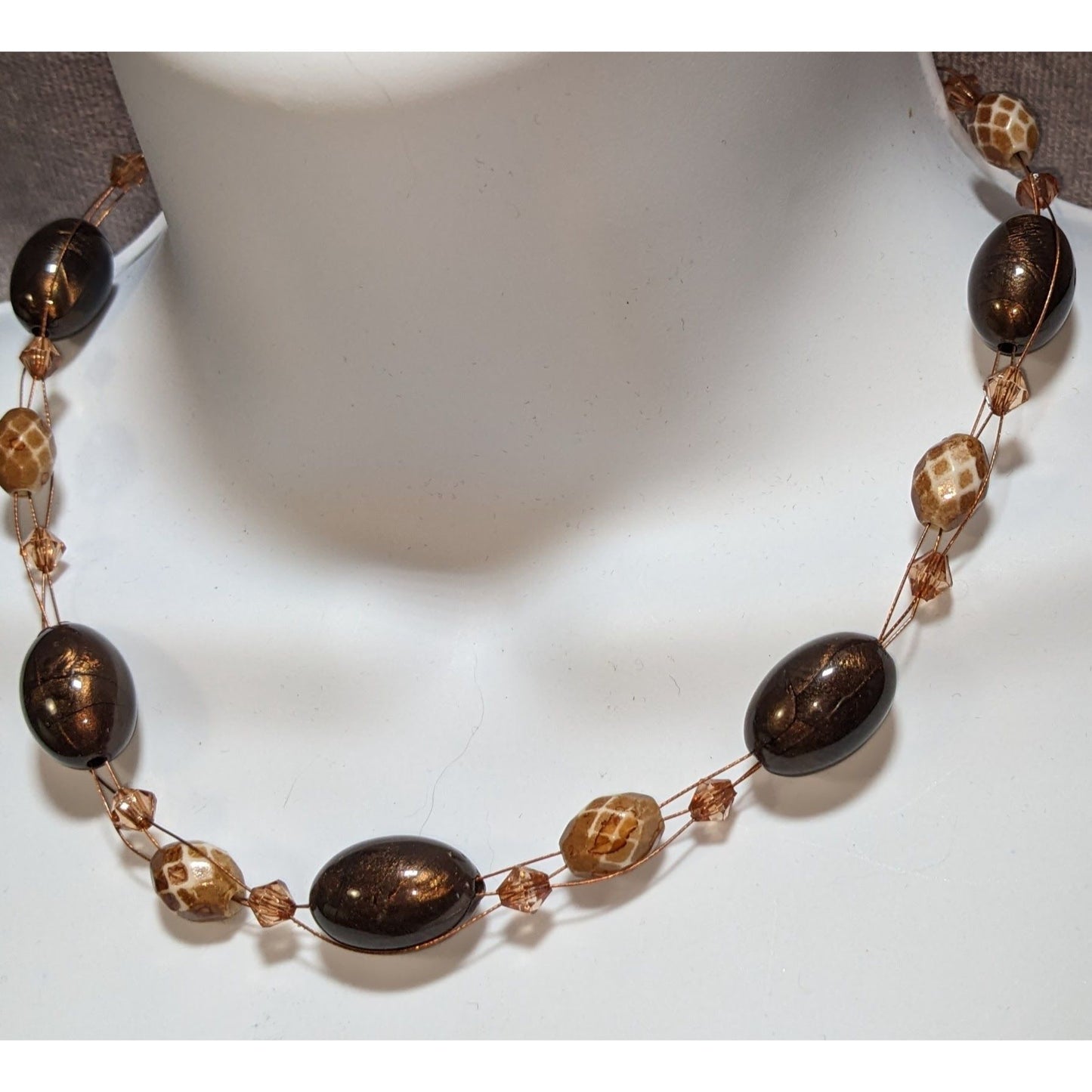Bohemian Brown & Gold Beaded Necklace With Giraffe Print Beads