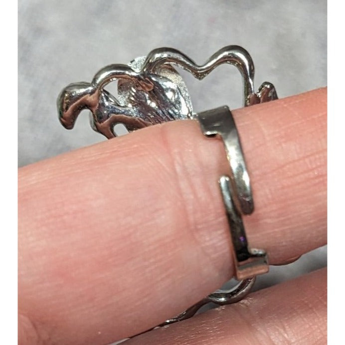 Faircore Butterfly Silver Tone Ring With Gems Adjustable Size 6 1/2