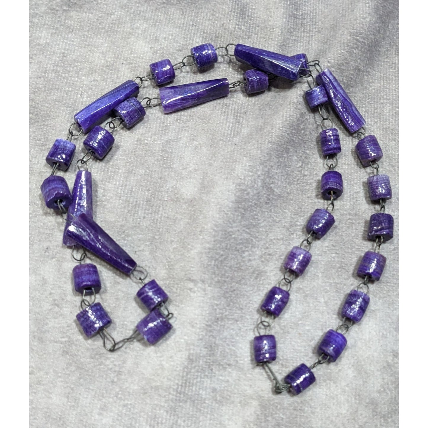 Handmade Rustic Purple Carved Stone Beaded Necklace