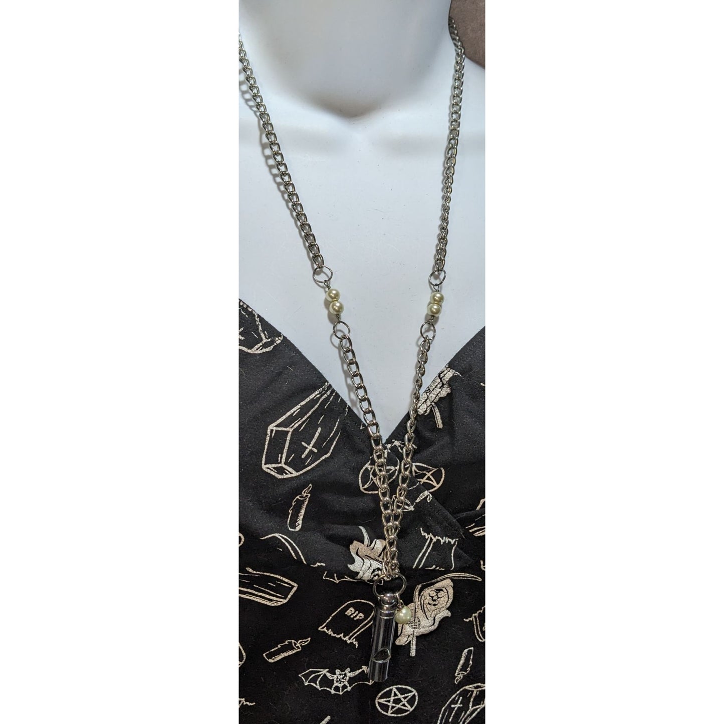 Blo Vintage Whistle Necklace With Faux Pearls & Chain