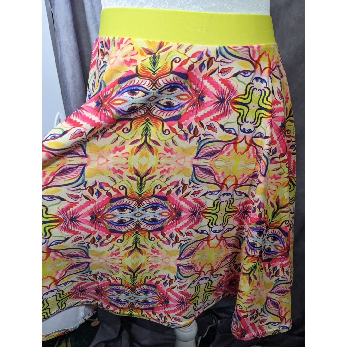 The Pastel Abstract Yellow And Pink Skater Skirt Size Medium