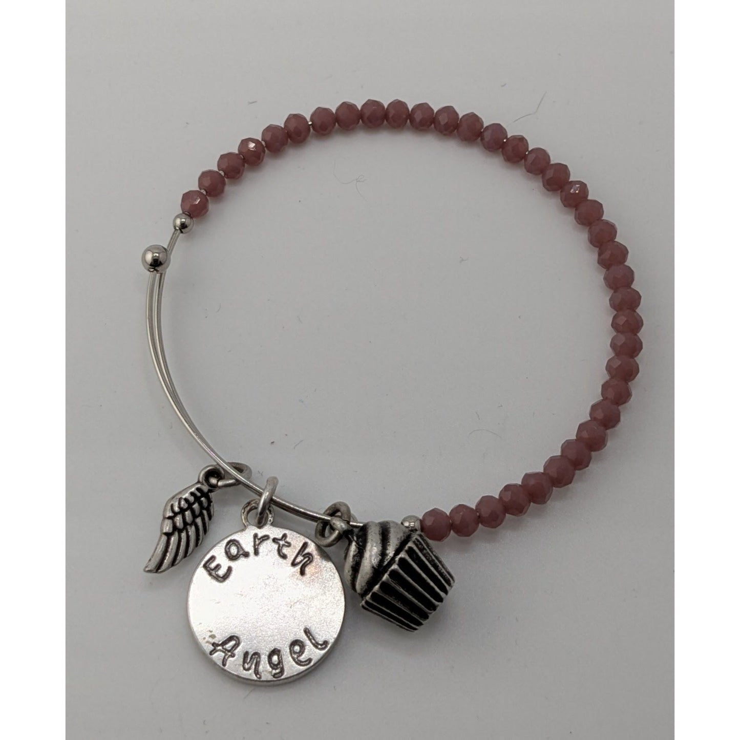 Earth Angel Charm Bracelet With Glass Beads & Silver Tone Charms