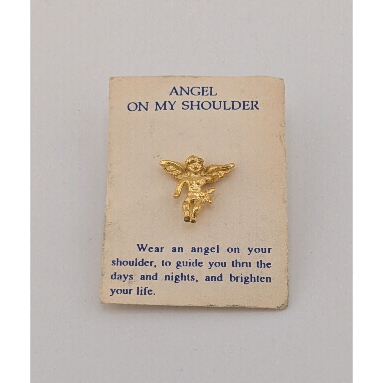 Vintage Angel On My Shoulder Gold Tone Lapel Pin