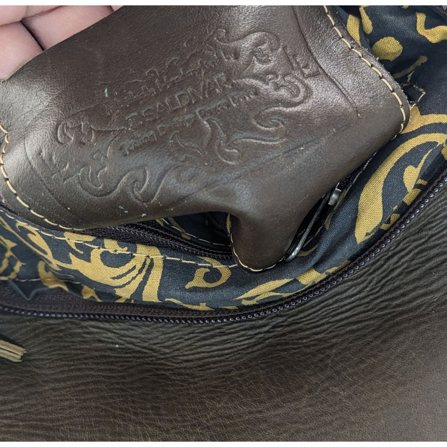 Vintage JL Salvidar Tooled Leather Crossbody Bag With Adjustable Strap & Floral Pattern