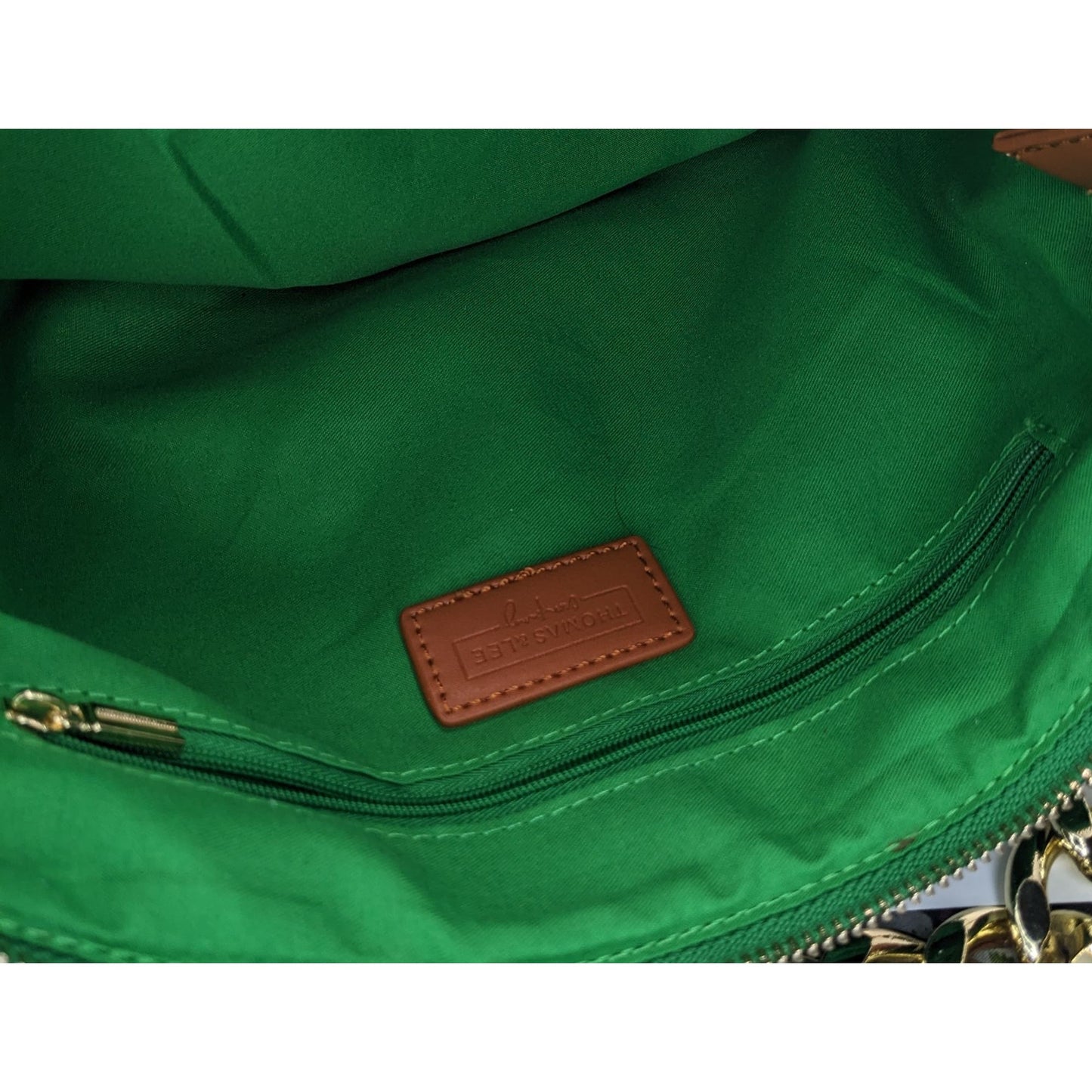 Thomas & Lee Company Quilted Green Velvet Shoulder Bag With Gold Chain Strap