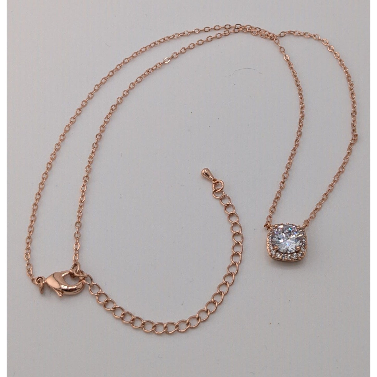 Elegant Romantic Rose Gold Tone Pendant Necklace With Sparkling Cushion-Cut Gem Accent