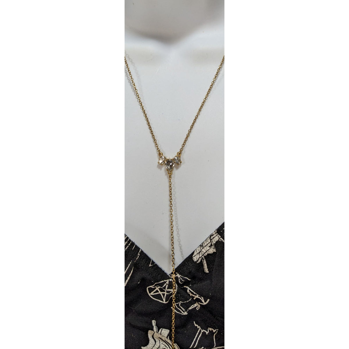 J.Crew Glam Crystal Clear Gold Tone Y Drop Lariat Necklace 18 Inch
