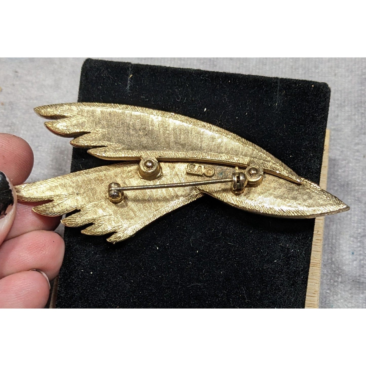 Vintage Wing Feather Art Deco Silver And Gold Tone Brooch Marked SA