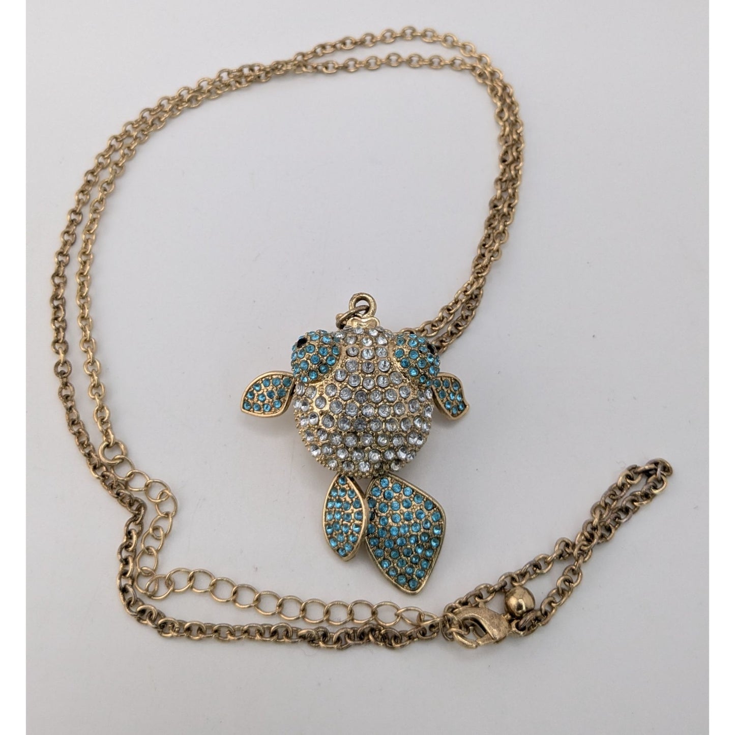 Y2K Coastal Whimsy Rhinestone Puffed Goldfish Pendant Necklace Gold Tone