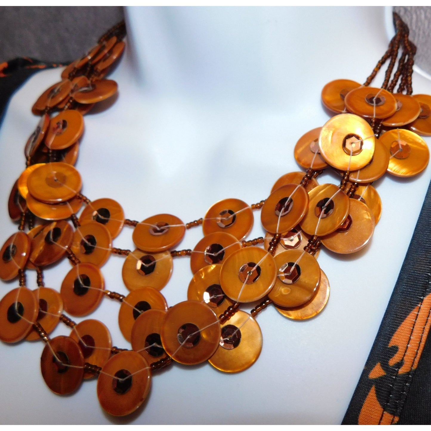 Vintage Bronze Tone Shell Disc Layered Necklace