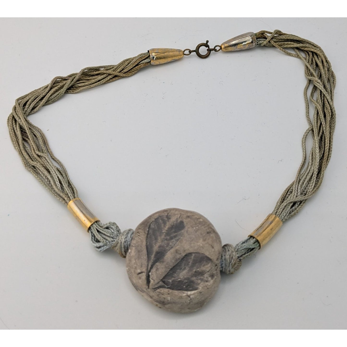 Handmade Fairycore Leaf Imprint Necklace With Cord & Brass Accents