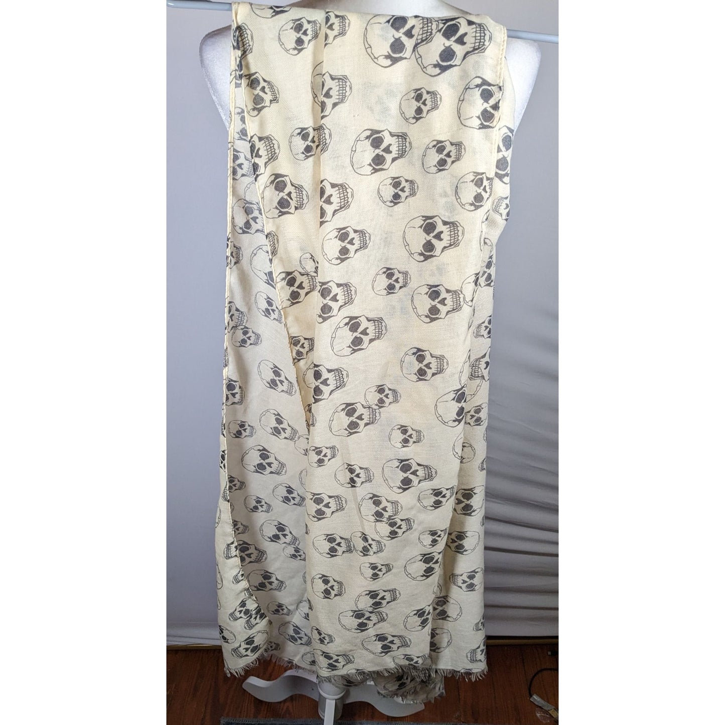 Gothic Halloween Skull Print Cream And Black Scarf/Shawl/Wrap