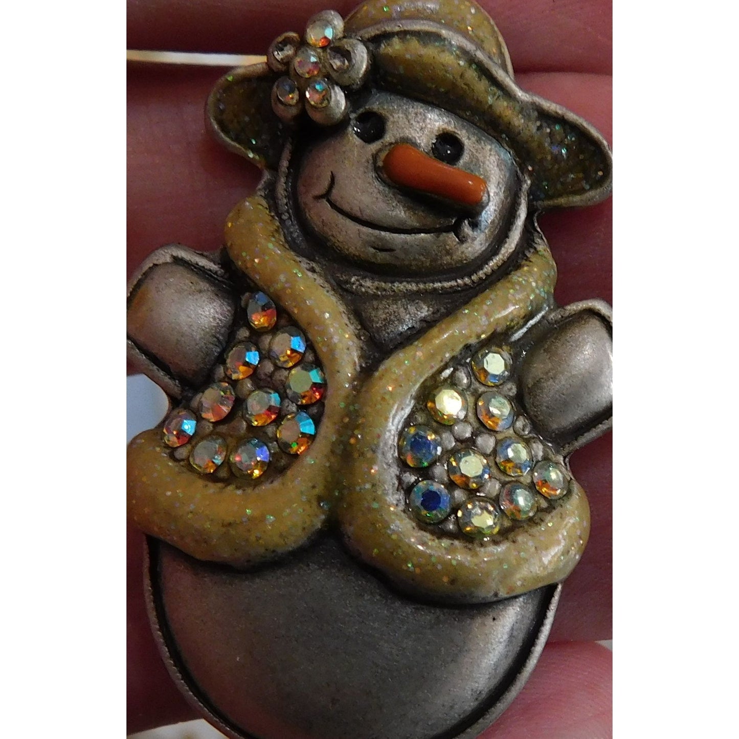 Holiday Snow Woman Brooch Yellow And Silver Tone With Flower Accent