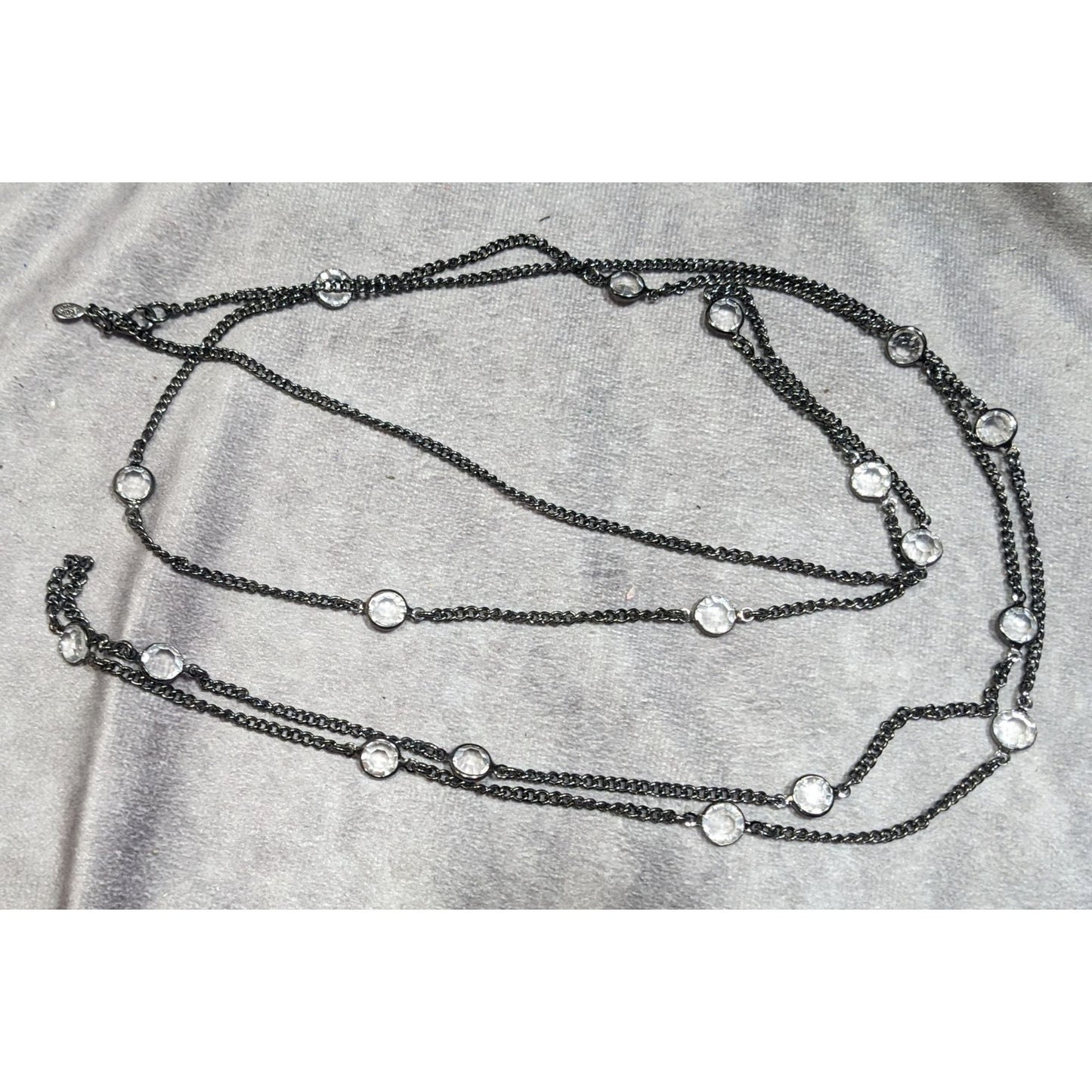 Premier Designs Glam Goth Gunmetal Clear Gemmed Station Necklace