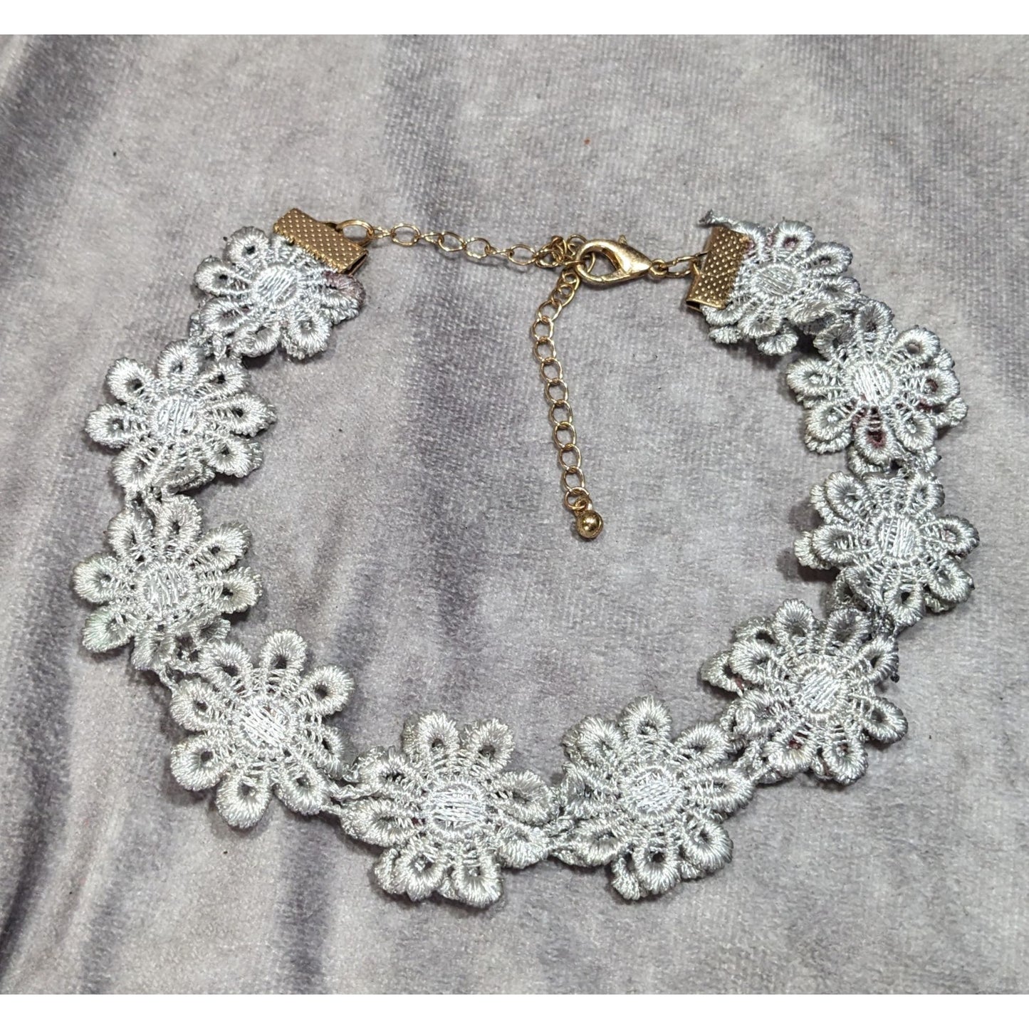 Fairycore Grey/Blue Floral Lace Choker Necklace