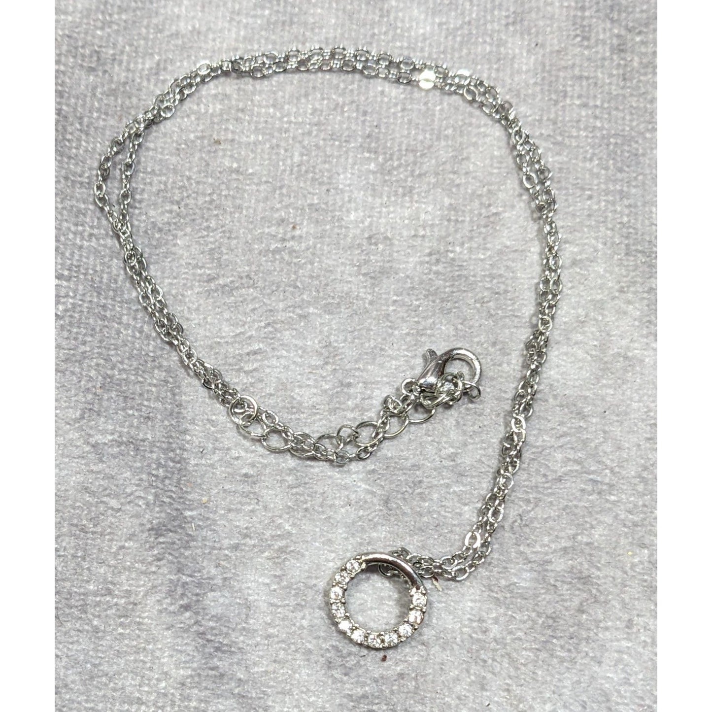 Minimalist Silver Tone Rhinestone Open Ring Pendant Necklace