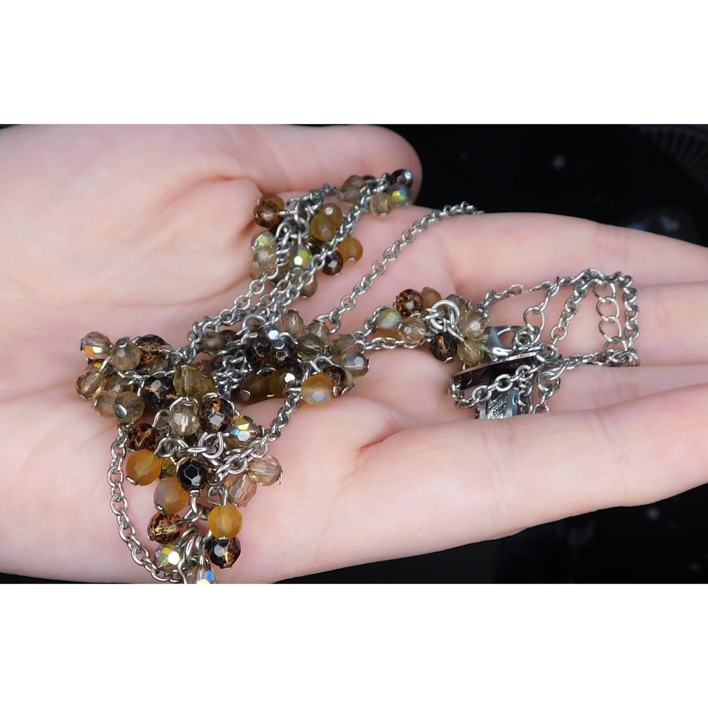 Coldwater Creek Brown Tiered Sparkly Beaded Charm Necklace